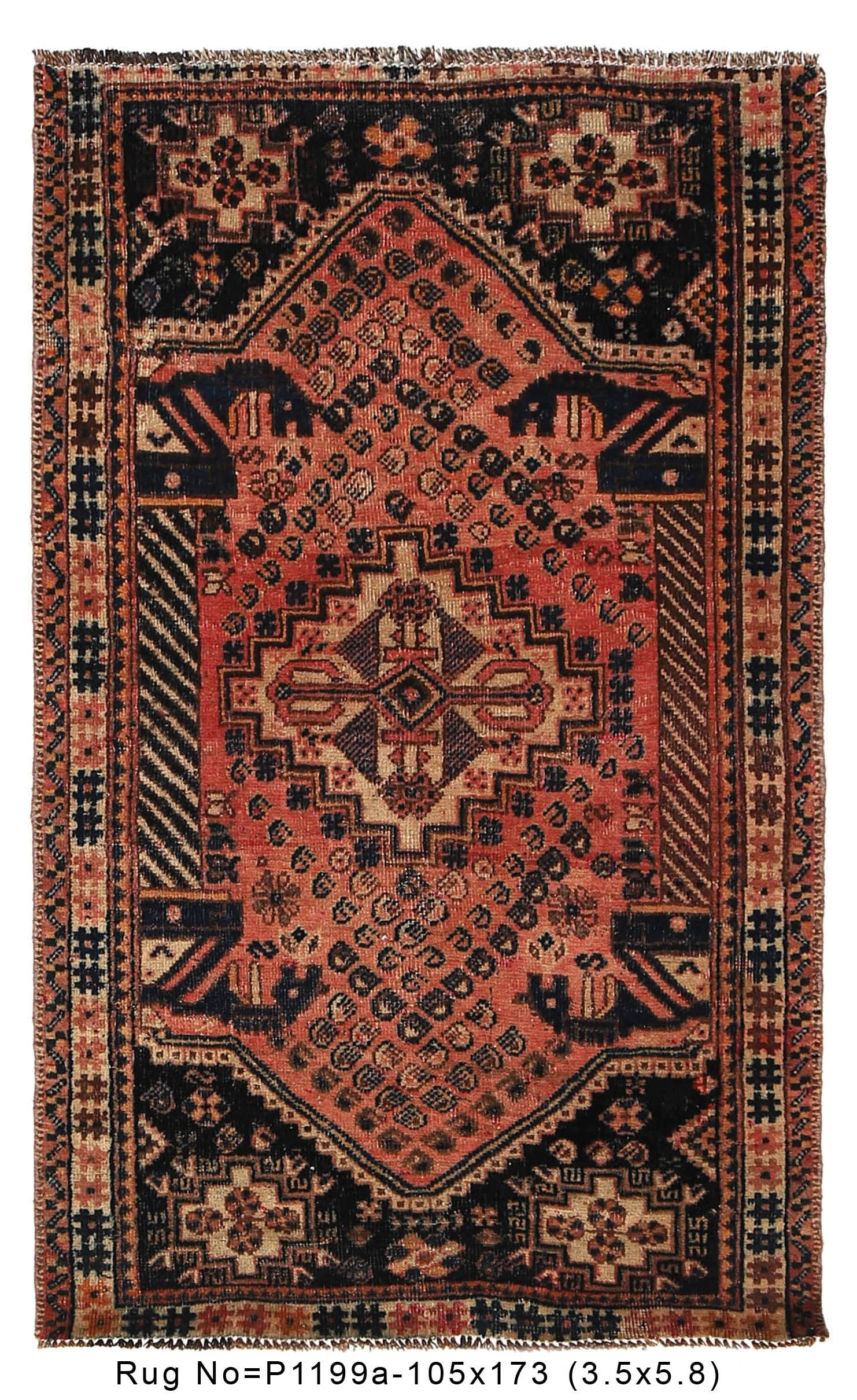 3.5 x 5.8 Semi-Antique Persian Tribal Rug Handmade Wool Artisan Craftsmanship (1 of 8)