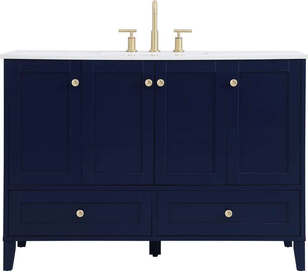 Elegant Lighting Blue Gold 48 Inch Bathroom Vanity Calacatta Quartz: Elegant Lighting Blue Gold 48 Inch Bathroom Vanity Calacatta Quartz Transform your bathroom with this Elegant Blue & Gold 48" Single Bathroom Vanity. This stylish piece combines functionality and soph