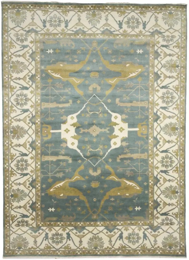 Hand-Knotted Oushak Floral Wool Area Rug 10'2 x 14'2 Eco Friendly: Hand-Knotted Oushak Floral Wool Area Rug 10'2 x 14'2 Eco Friendly Elevate your living space with this stunning hand-knotted Oushak Oriental rug, perfect for bedrooms and living rooms. Measuring 10'2"