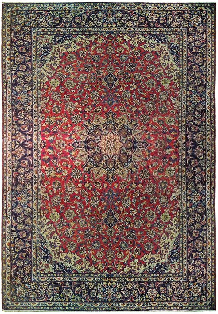 9.7 x 13.9 Red Semi-Antique Persian Isfahan Rug Handcrafted Wool (1 of 6)