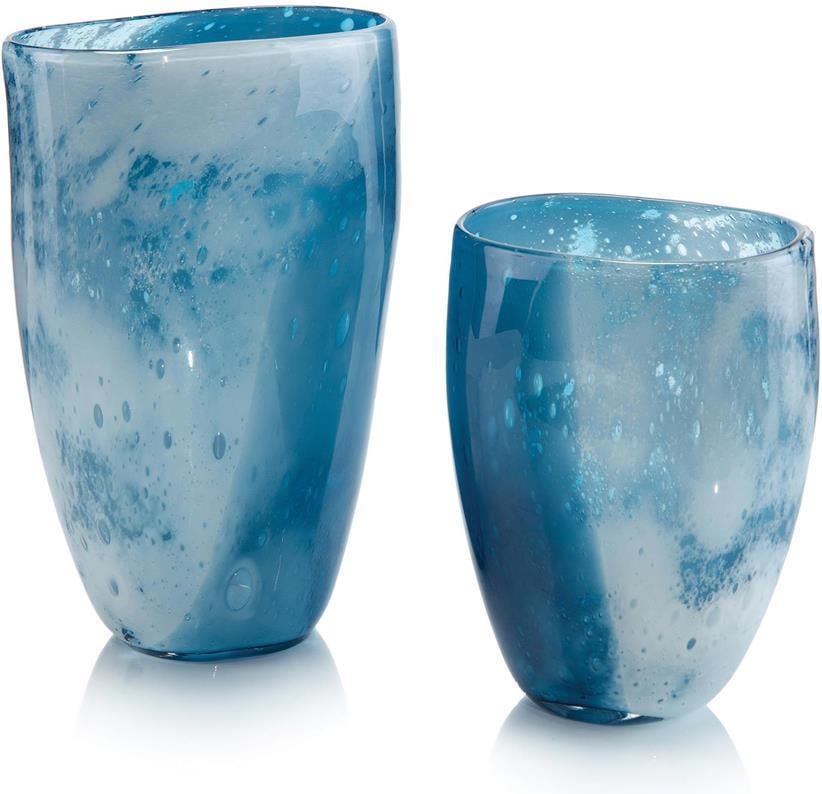 John-Richard Handblown Blue White Glass Vase Set Organic Modern (1 of 1)