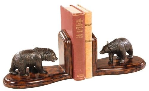 Hand-Cast Bear Bookends Lodge Style Resin Burnt Umber (1 of 1)