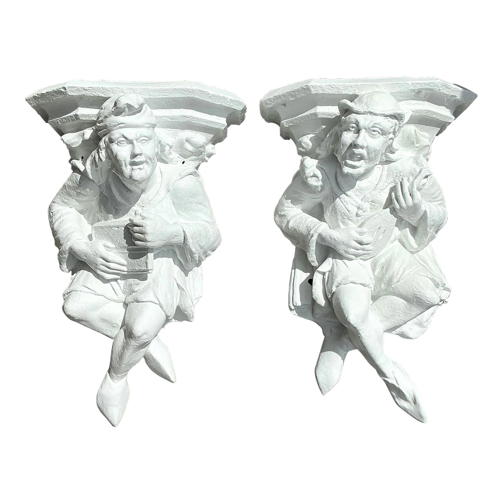 Vintage Boho Plaster Jester Brackets - Whimsical White Decor Pair (1 of 6)