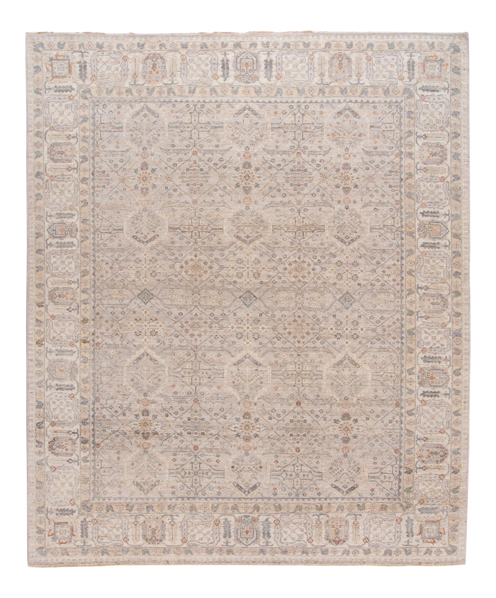 Hand-Knotted Modern Indian Wool Rug 11'11 x 14'04 Gray Geometric Design: Hand-Knotted Modern Indian Wool Rug 11'11 x 14'04 Gray Geometric Design Discover a stunning hand-knotted contemporary Indian wool rug that adds a touch of sophistication to any space. The rug features
