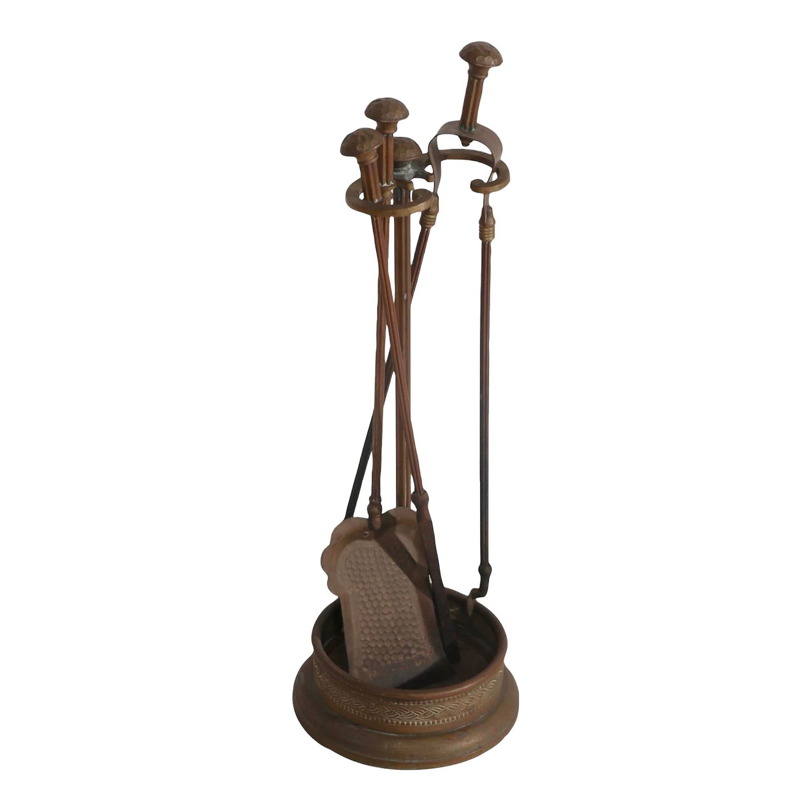 Antique Brass 4 Piece Fireplace Tool Set with Hammered Detail (1 of 6)