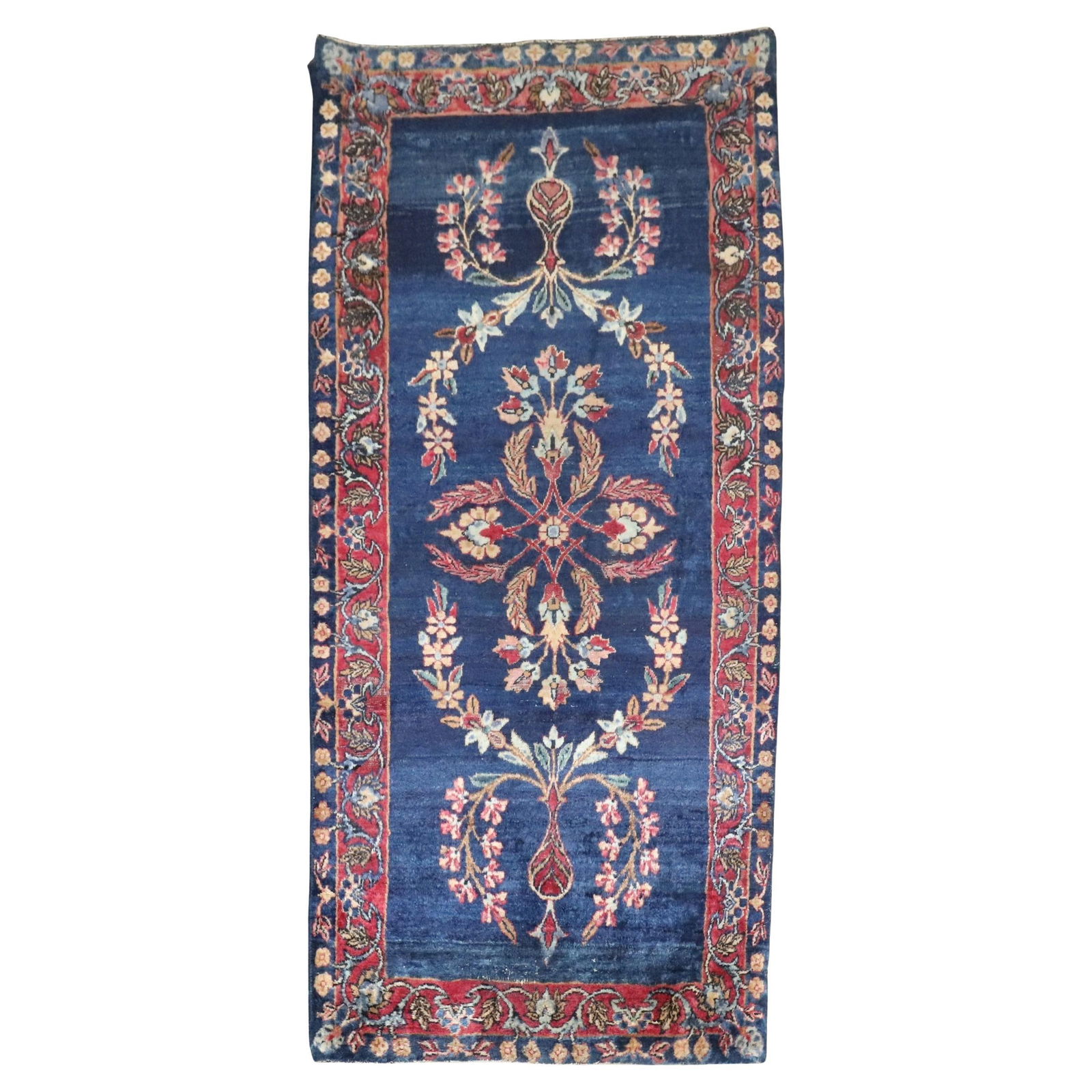 Navy Antique Indo Persian Sarouk Rug 27 x 57 Hand-Woven Wool (1 of 8)