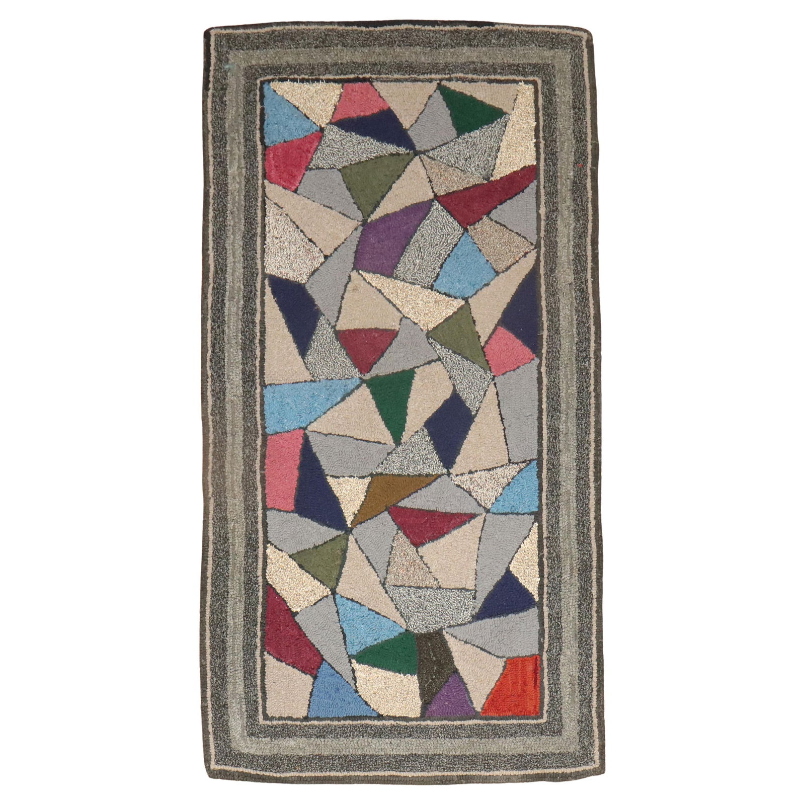Vintage American Hand-Woven Jute Wool Stained Glass Rug 26 x 52: Vintage American Hand-Woven Jute Wool Stained Glass Rug 26 x 52 This exquisite American Stained Glass Hooked Throw Rug showcases a charming country style, making it a perfect addition to your home dec