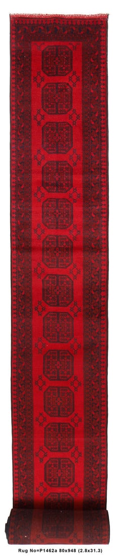 31' Handmade Bokhara Runner Rug 2.7' Wide Afghan Wool Red Black (1 of 7)