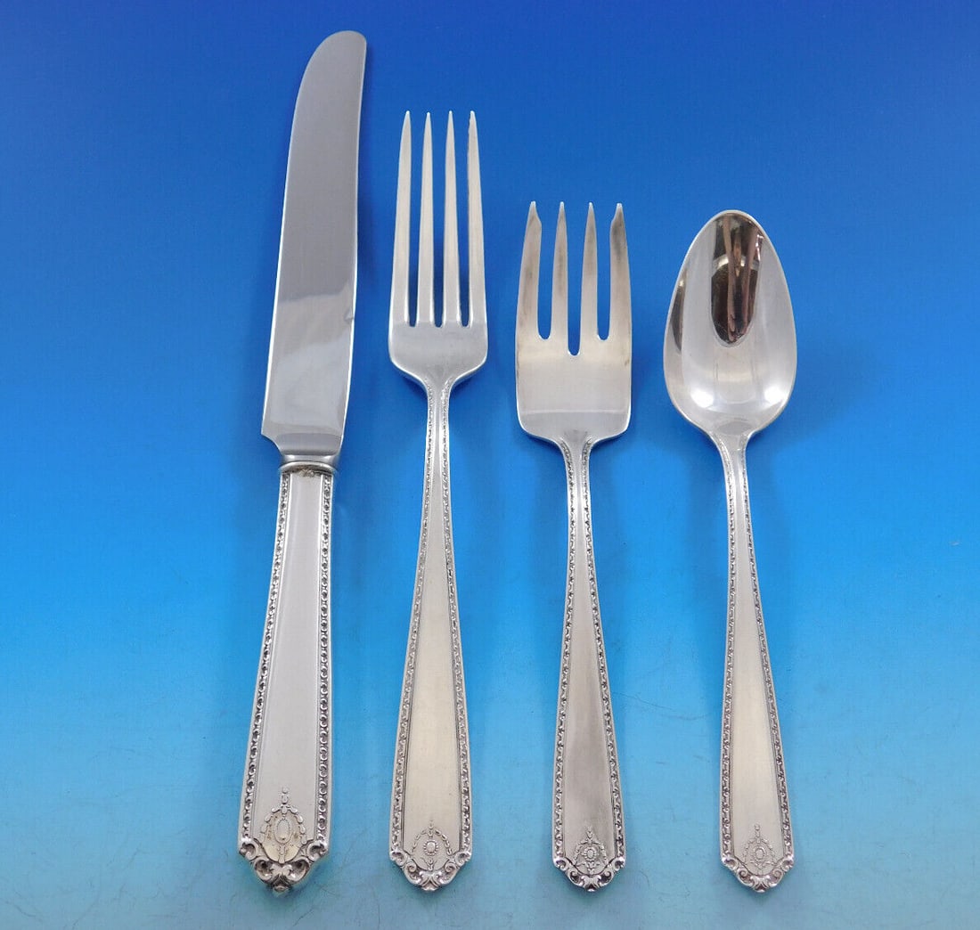 Westmorland Lady Hilton Sterling Silver Flatware Set for 6 - 28 Pieces with Caddy: Westmorland Lady Hilton Sterling Silver Flatware Set for 6 - 28 Pieces with Caddy Enhance your dining experience with this exquisite Lady Hilton Sterling Silver Flatware Set by Westmorland. This elega