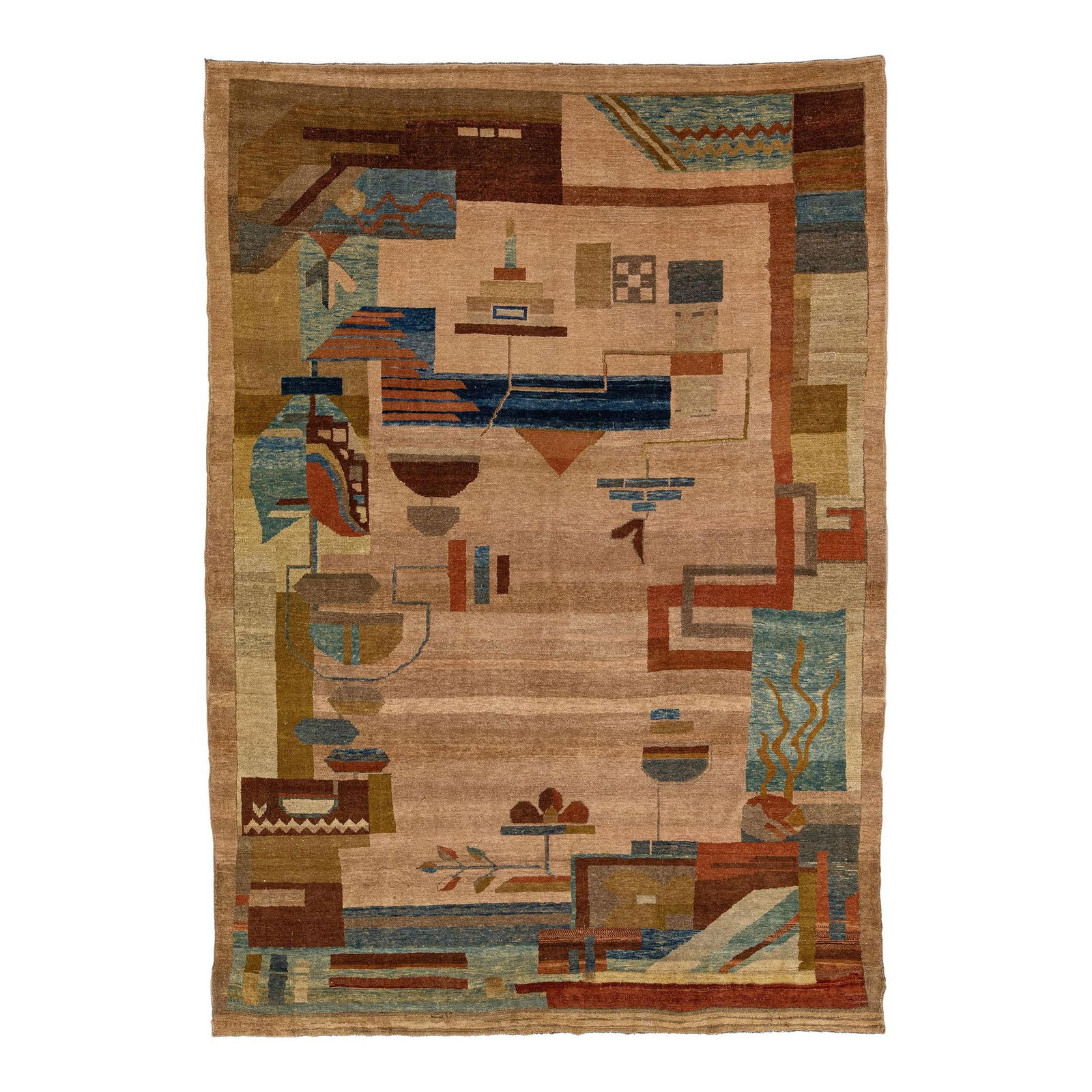 Vintage 1960s Handmade Arts & Crafts Brown Wool Rug 7'8" x 10'8" (1 of 7)