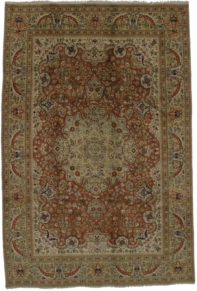 6'4 x 9'7 Hand-Knotted Wool Area Rug Vintage Floral Western Asia (1 of 17)