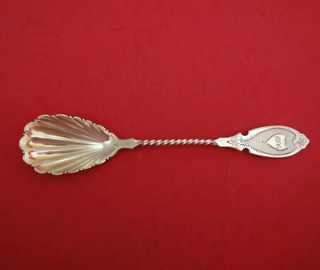 Monogrammed Coin Silver Preserve Spoon 7 1/4" Shell Bowl (1 of 2)