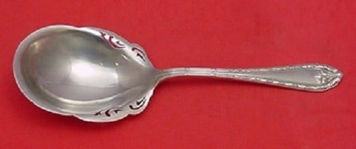 Dominick & Haff Sterling Silver Large Pierced Berry Spoon Marie Antoinette 9 1/4": Dominick & Haff Sterling Silver Large Pierced Berry Spoon Marie Antoinette 9 1/4" This exquisite large pierced berry spoon, measuring 9 1/4 inches, features the elegant Marie Antoinette pattern by Dom