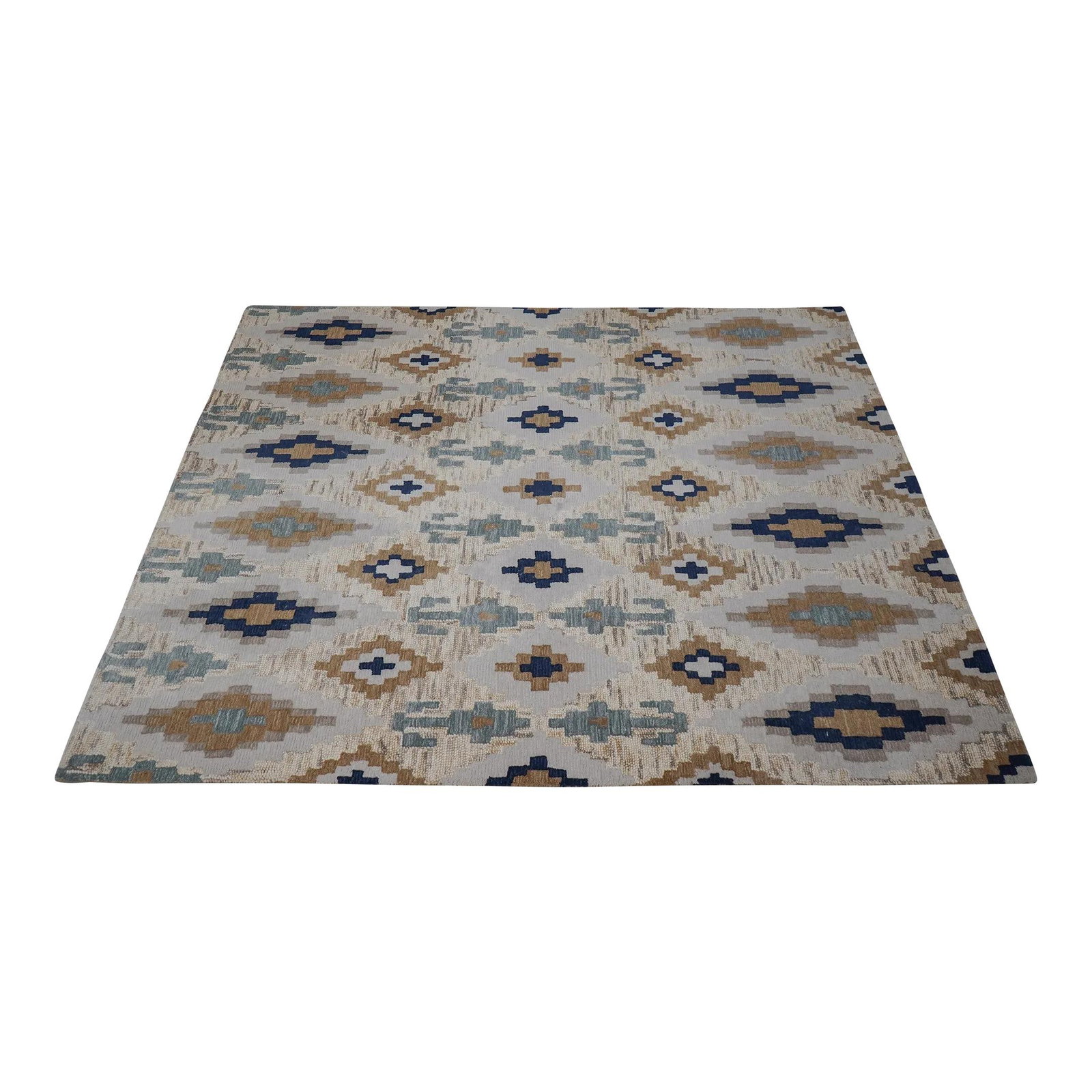 Pottery Barn 100% Wool 8x10 Modern Geometric Rug Blue (1 of 9)