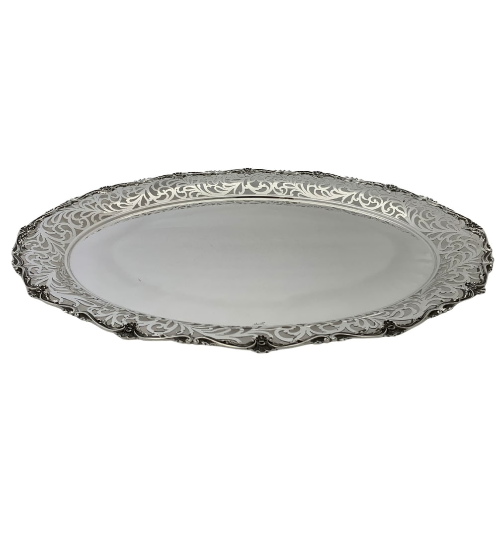 Elegant 925 Sterling Silver Handmade Floral Cut-Out Oval Tray (1 of 3)