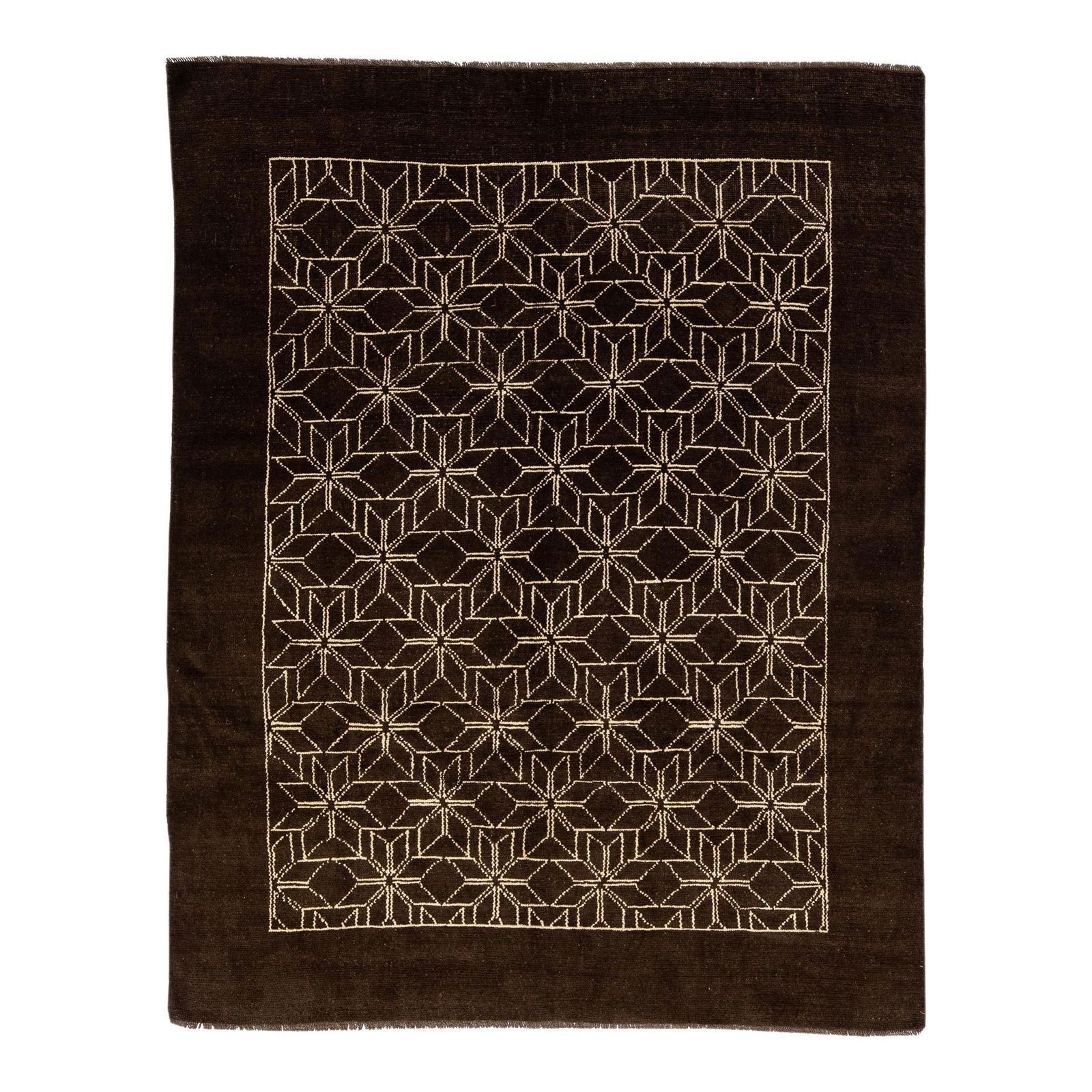 Handmade Dark Brown Geometric Moroccan Wool Rug 7' x 8'11": Handmade Dark Brown Geometric Moroccan Wool Rug 7' x 8'11" Enhance your living space with this stunning Moroccan-style handmade wool rug from our Northwest collection. Featuring a rich dark brown colo