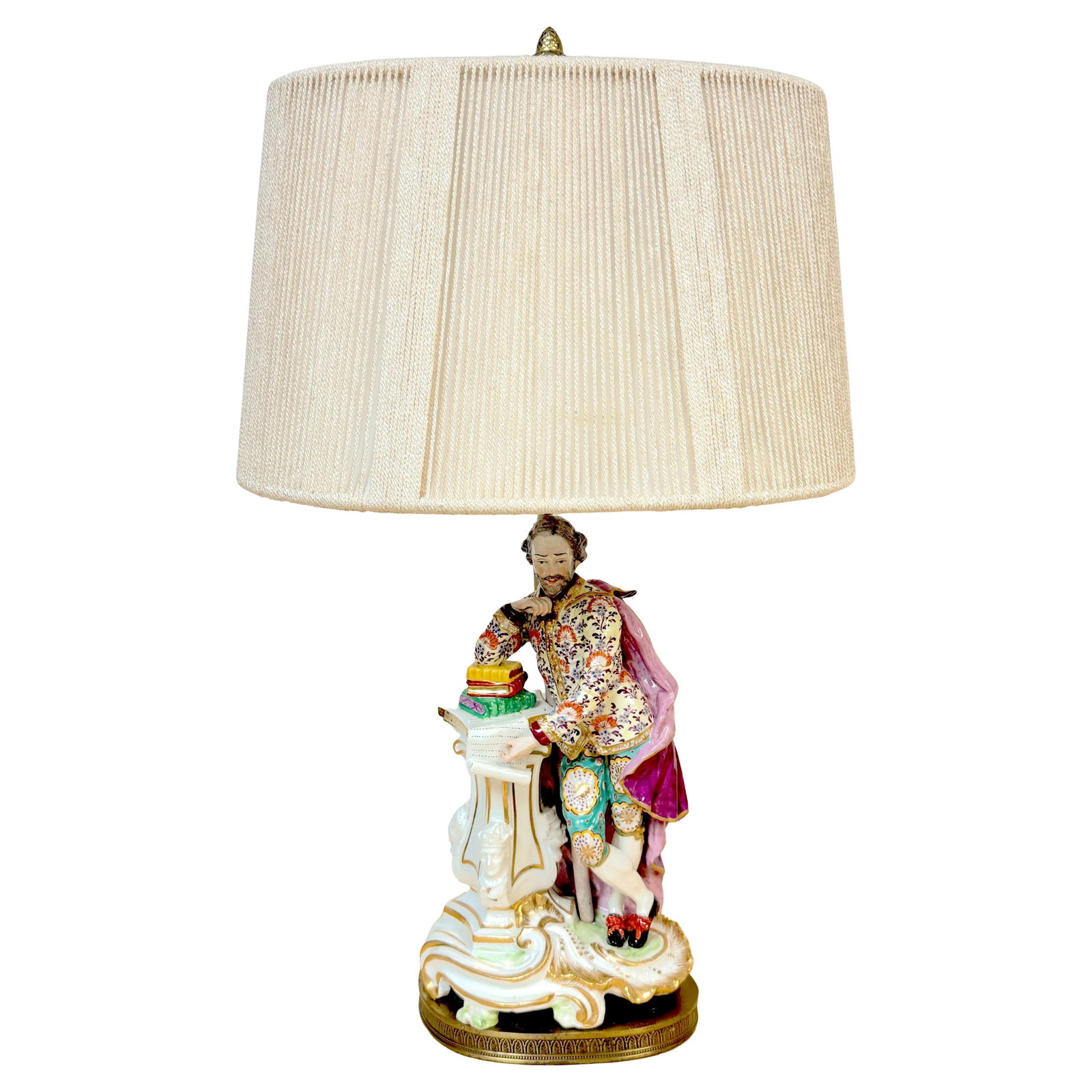 Mid-18th Century Chelsea Porcelain Shakespeare Figure Lamp with Shade (1 of 18)