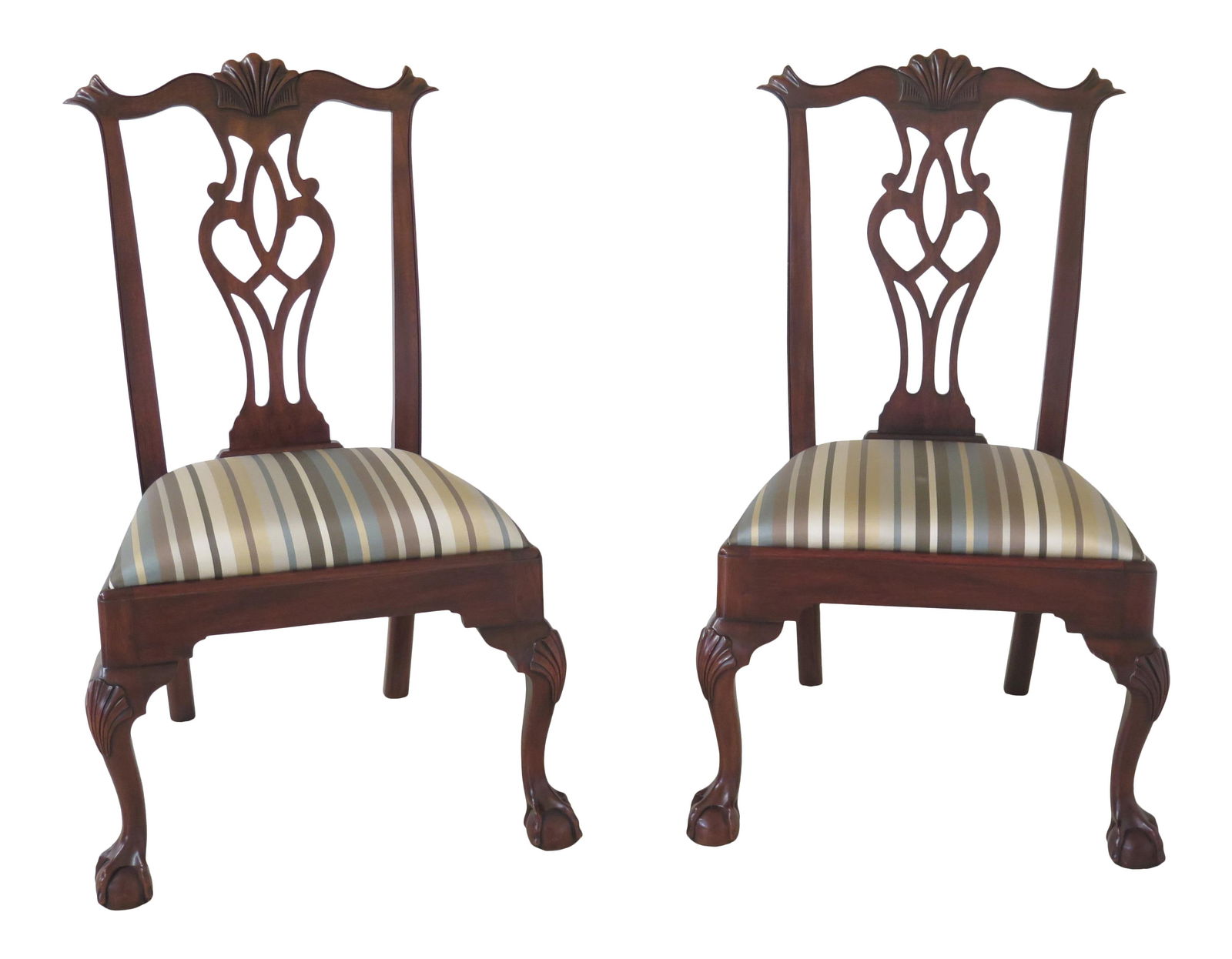 1990s Henkel Harris Model 112 Mahogany Clawfoot Side Chairs Pair Chippendale Style (1 of 10)