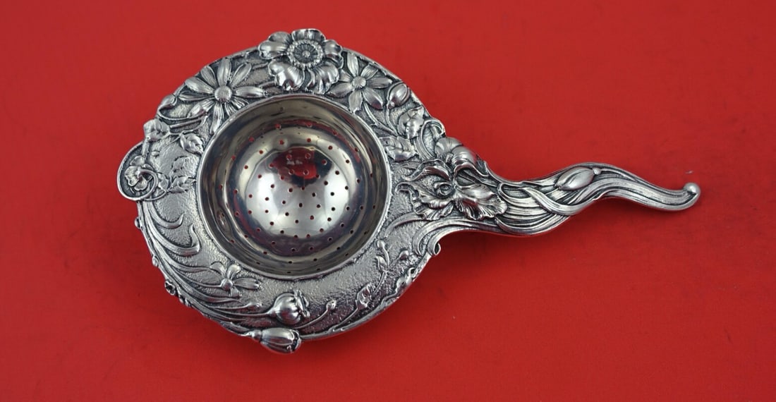 Floral Sterling Silver Tea Strainer by JC Grogan 7 inch (1 of 2)