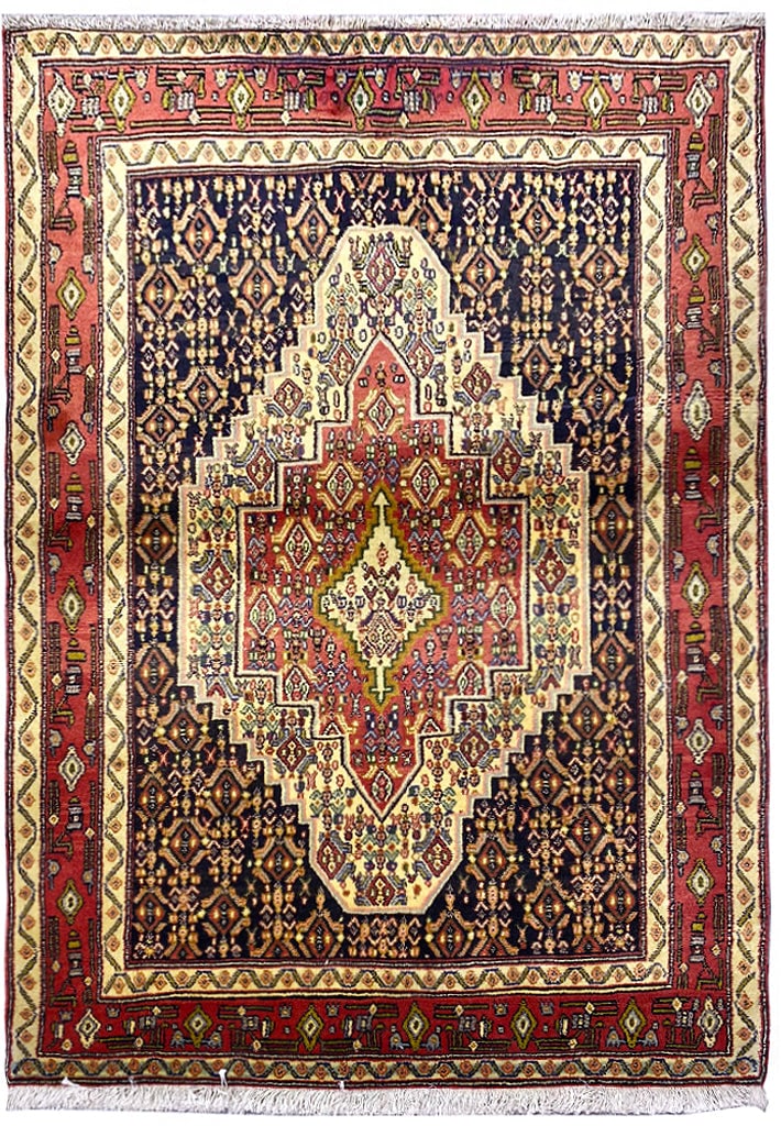 Handwoven Salmon Red Persian Hamadan Rug 3.11 x 5.5 Feet: Handwoven Salmon Red Persian Hamadan Rug 3.11 x 5.5 Feet Free continental US Shipping Transform your living space with this exquisite 3.11 x 5.5 Salmon Red Persian Hamadan Rug. Handcrafted by skilled