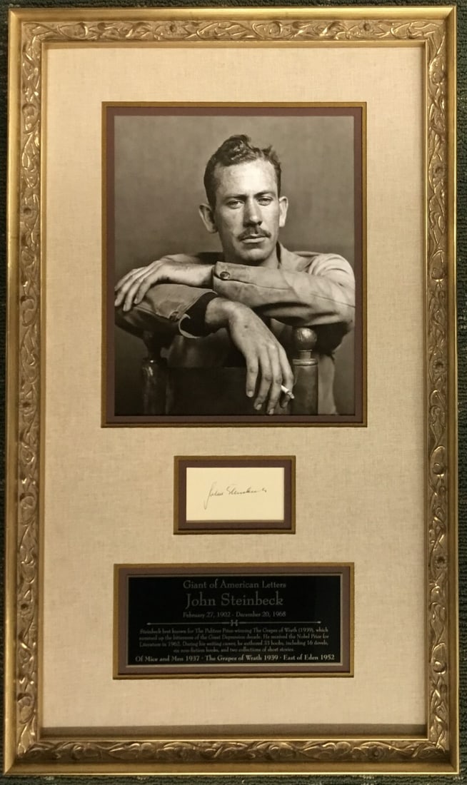 John Steinbeck Signed Cut Signature Custom Framed Display JSA LOA 24 x 14 (1 of 8)