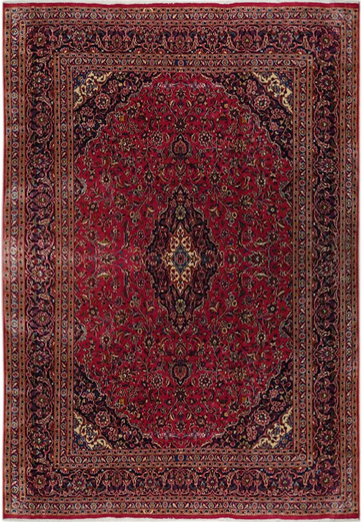 9.8 x 12.9 Red Semi-Antique Persian Kashan Area Rug Handwoven Wool (1 of 7)