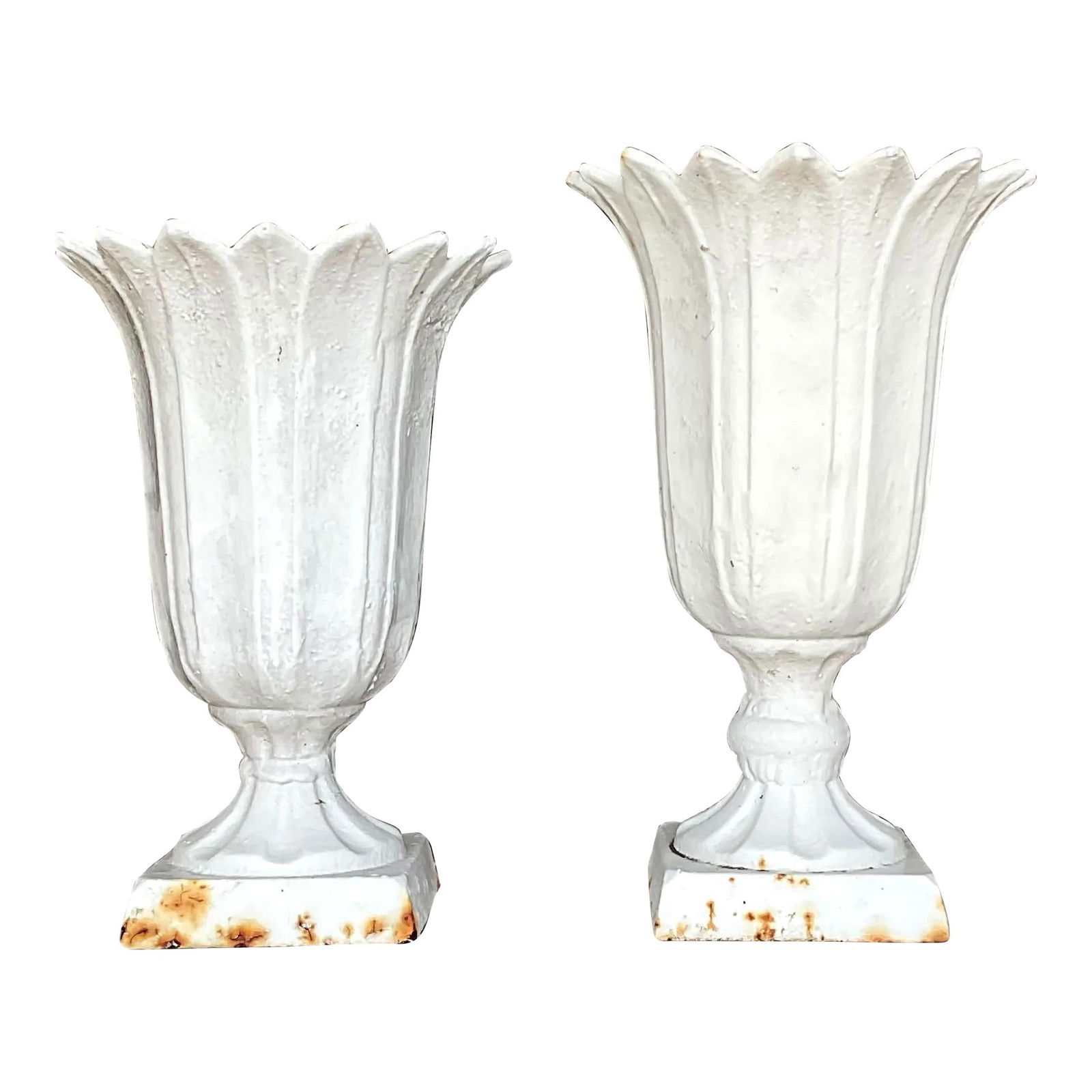 Vintage Henderson Iron Works White Petal Urns - Set of Two (1 of 8)