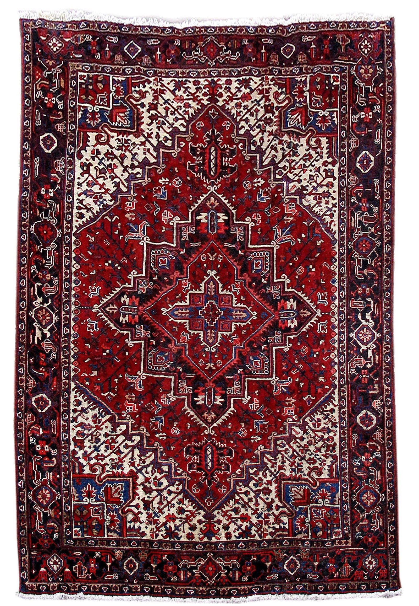 Handcrafted Red Persian Heriz Rug 6'11 x 10'3 Artisan Made: Handcrafted Red Persian Heriz Rug 6'11 x 10'3 Artisan Made Free continental US Shipping Enhance your living space with this exquisite handcrafted Red Persian Heriz Rug. Designed by skilled Persian art