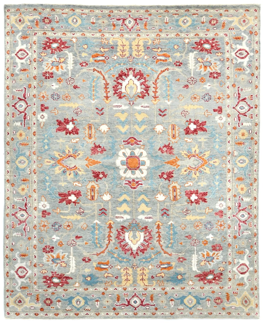 Hand-Knotted Floral Oushak 8'2 x 10'1 Wool Area Rug (1 of 14)