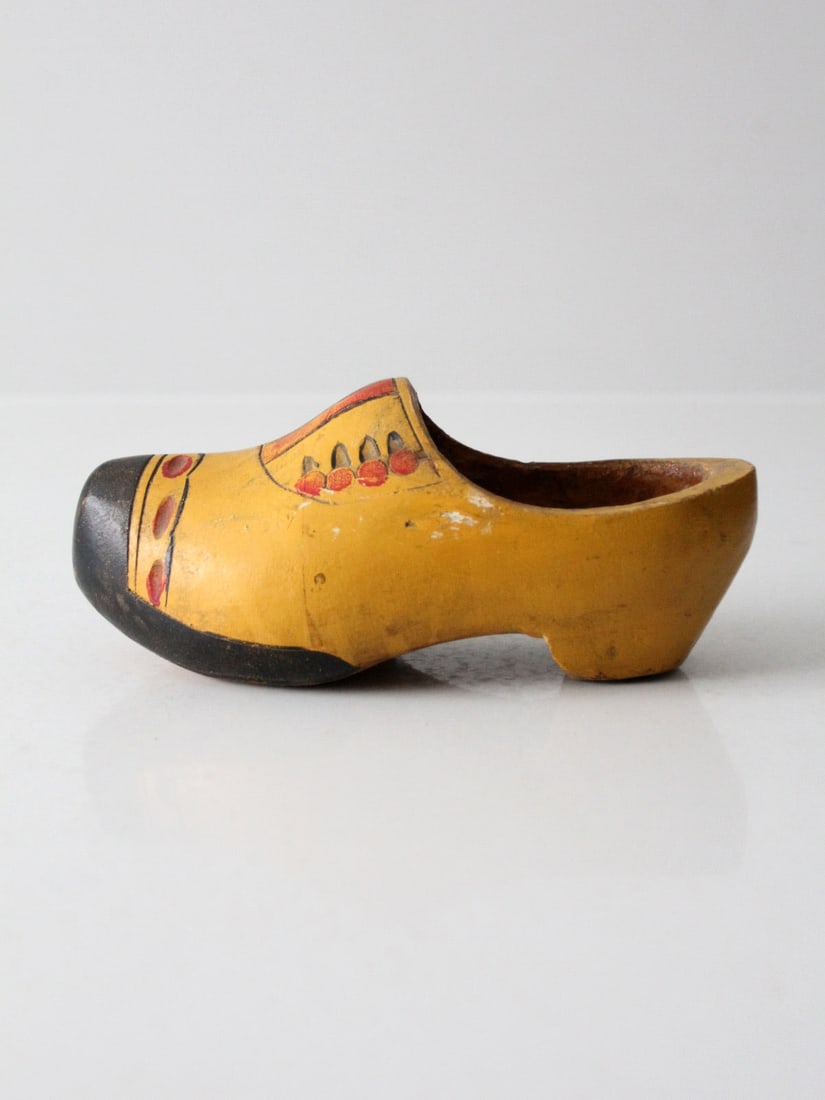 Antique Wooden Clog with Folk Art Motifs 8.25 Inch (1 of 9)