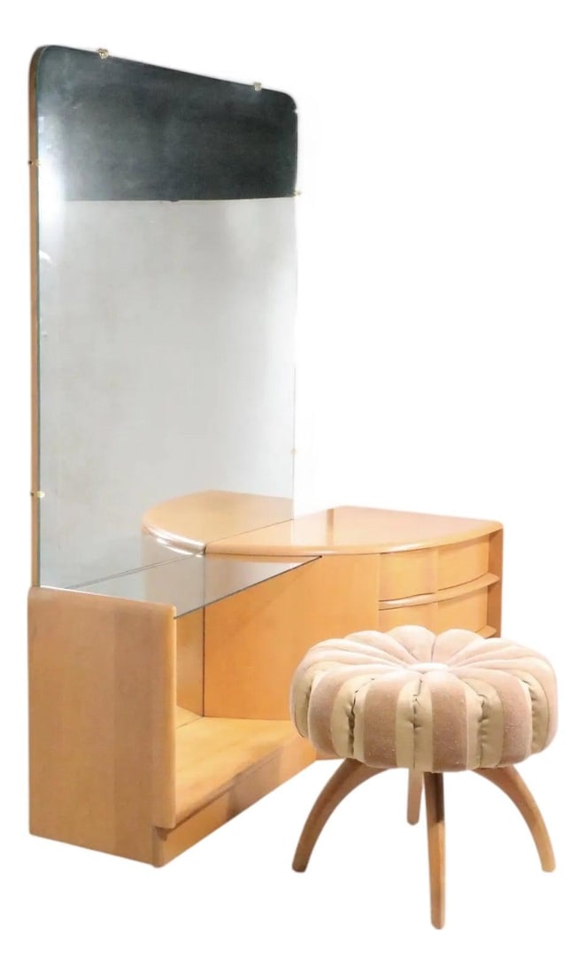 Mid Century Heywood Wakefield Sculptura Vanity and Stool Set (1 of 10)