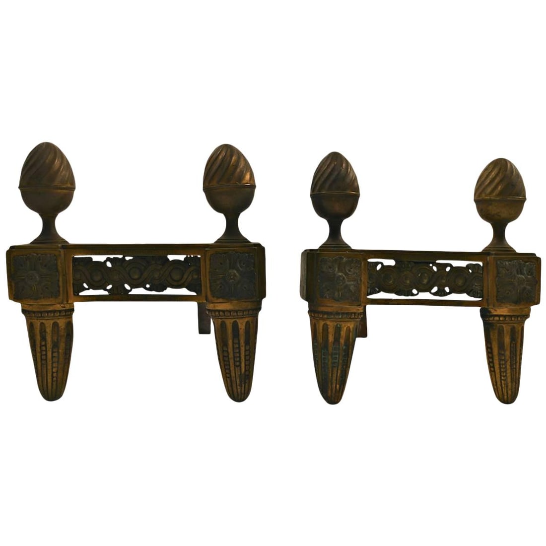 Antique Pair of 19th Century Brass Chenets in Bronze Finish (1 of 6)