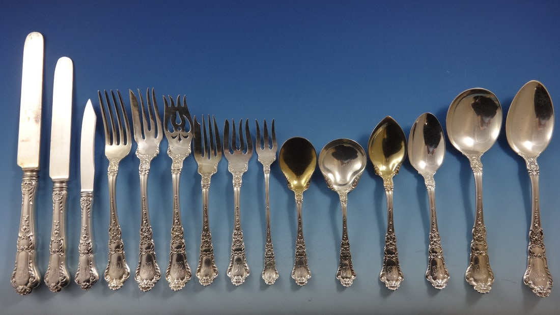 Gorham Baronial Old Sterling Silver Flatware Set 144 Pieces with Lion Motif (1 of 10)