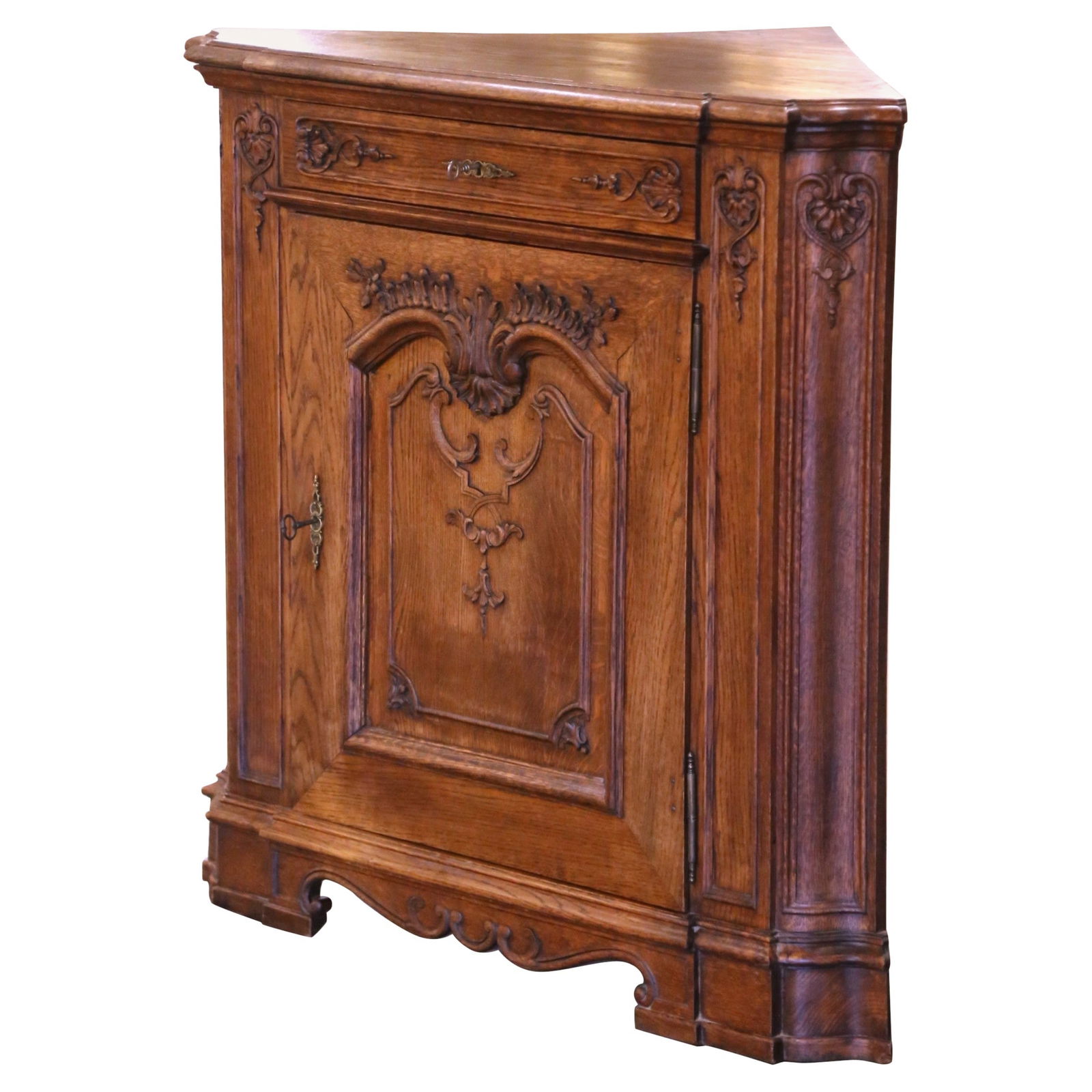 Antique French Louis XIV Carved Oak Corner Cabinet 1920 (1 of 11)