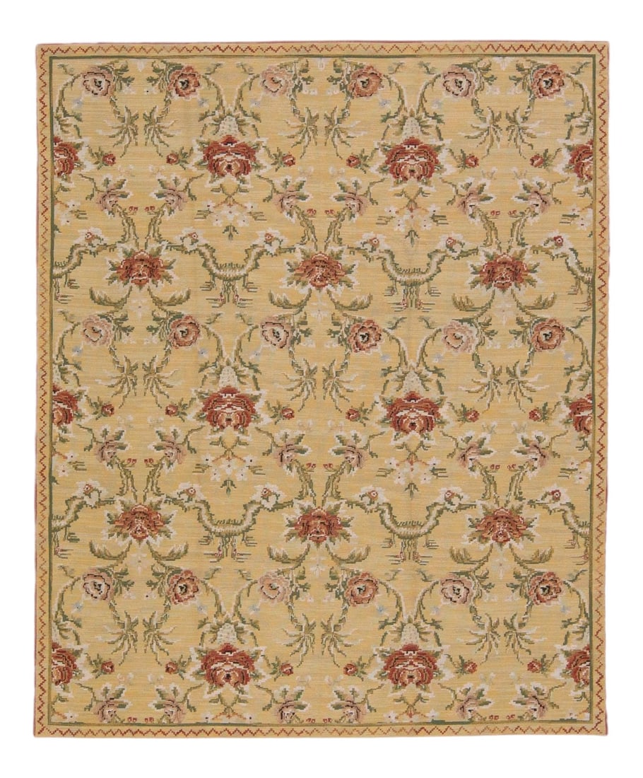 Vintage Portuguese Arraiolos Needlepoint Floral Wool Rug 8'11 x 12 (1 of 10)