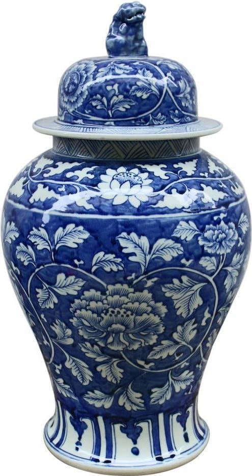 Handmade Blue and White Penony Porcelain Jar with Lid (1 of 1)