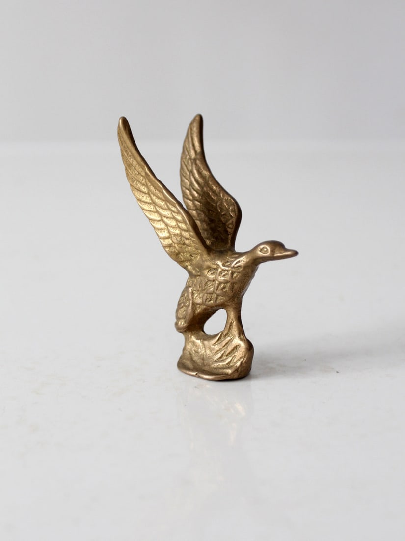 Vintage Brass Duck Figurine Mid-Flight with Patina Finish (1 of 10)