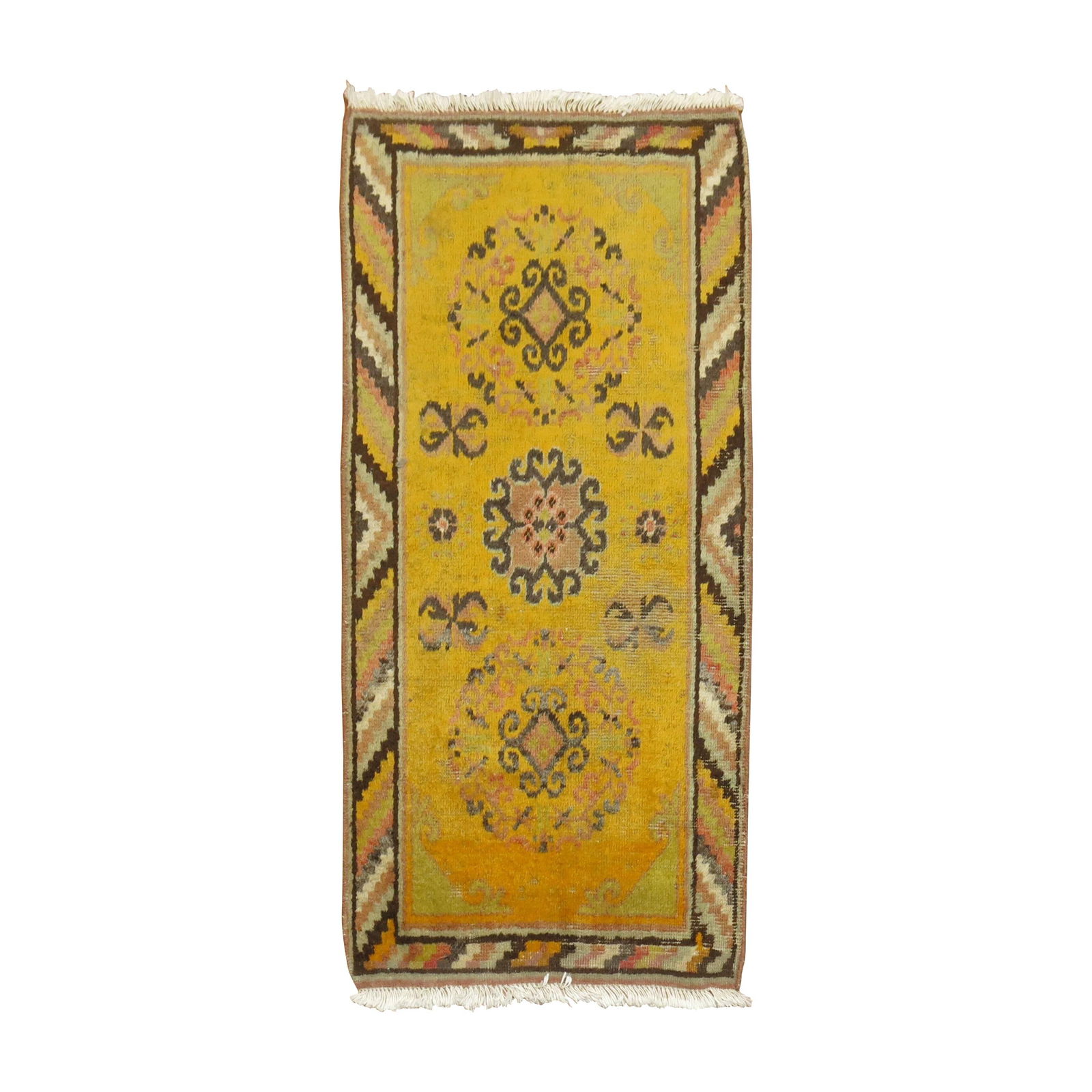 Yellow Antique Khotan Hand-Knotted Wool Scatter Rug 25 x 48 in (1 of 11)