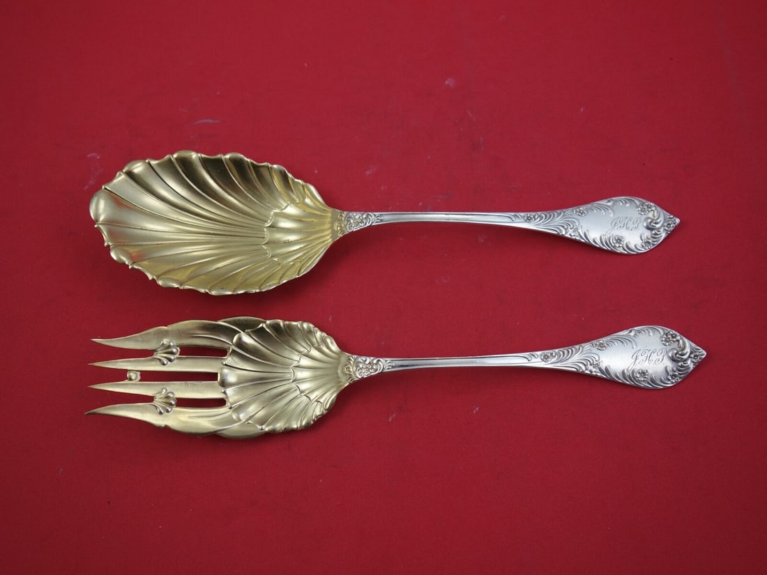 Towle Albany Sterling Silver Salad Serving Set Gold Wash 9 1/8 Inch (1 of 2)
