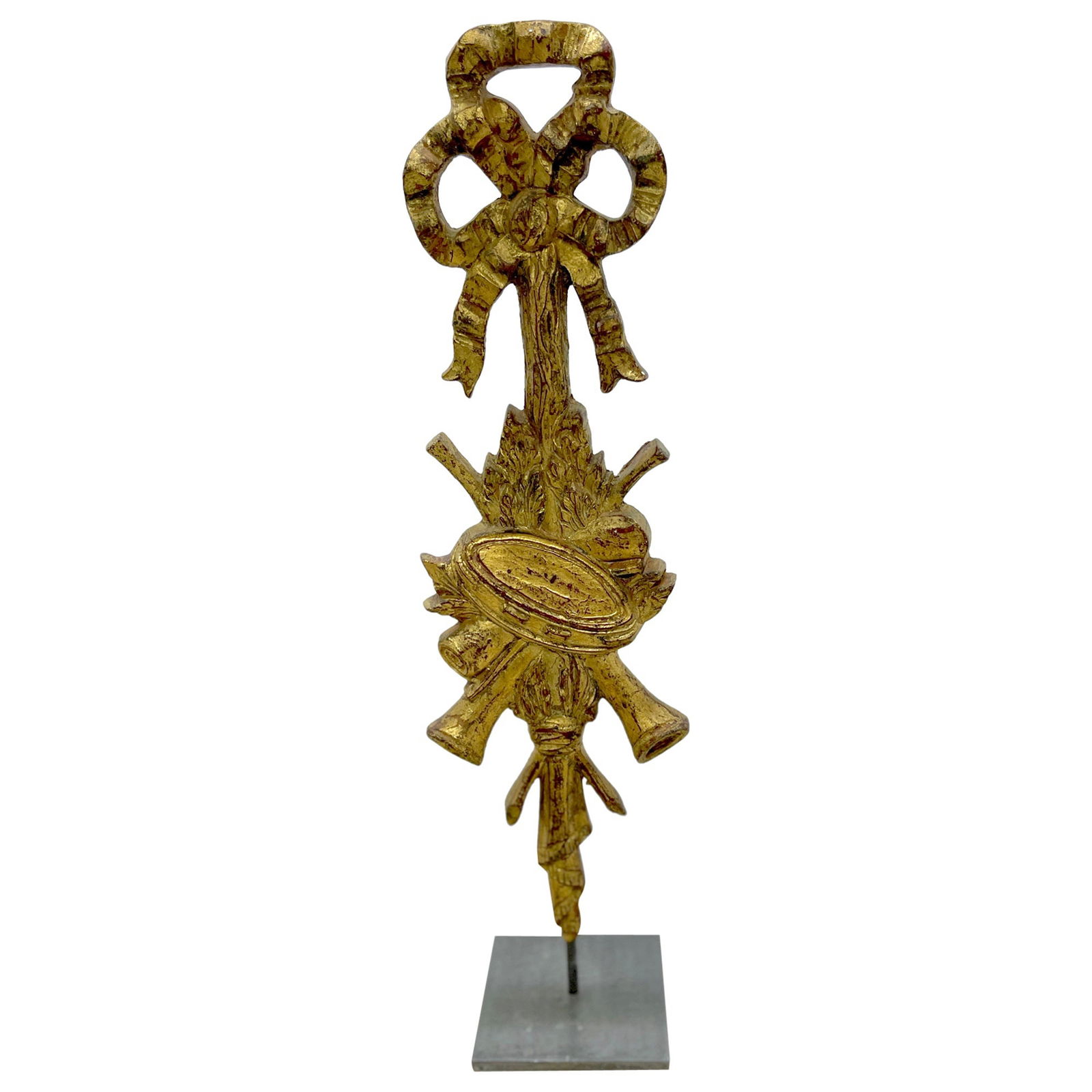 1960s Italian Neoclassical Giltwood Iron Mounted Music Trophy: 1960s Italian Neoclassical Giltwood Iron Mounted Music Trophy This Italian Neoclassical Carved Giltwood Iron Mounted Applique/Trophy of Music from the 1960s exemplifies exquisite craftsmanship and cla