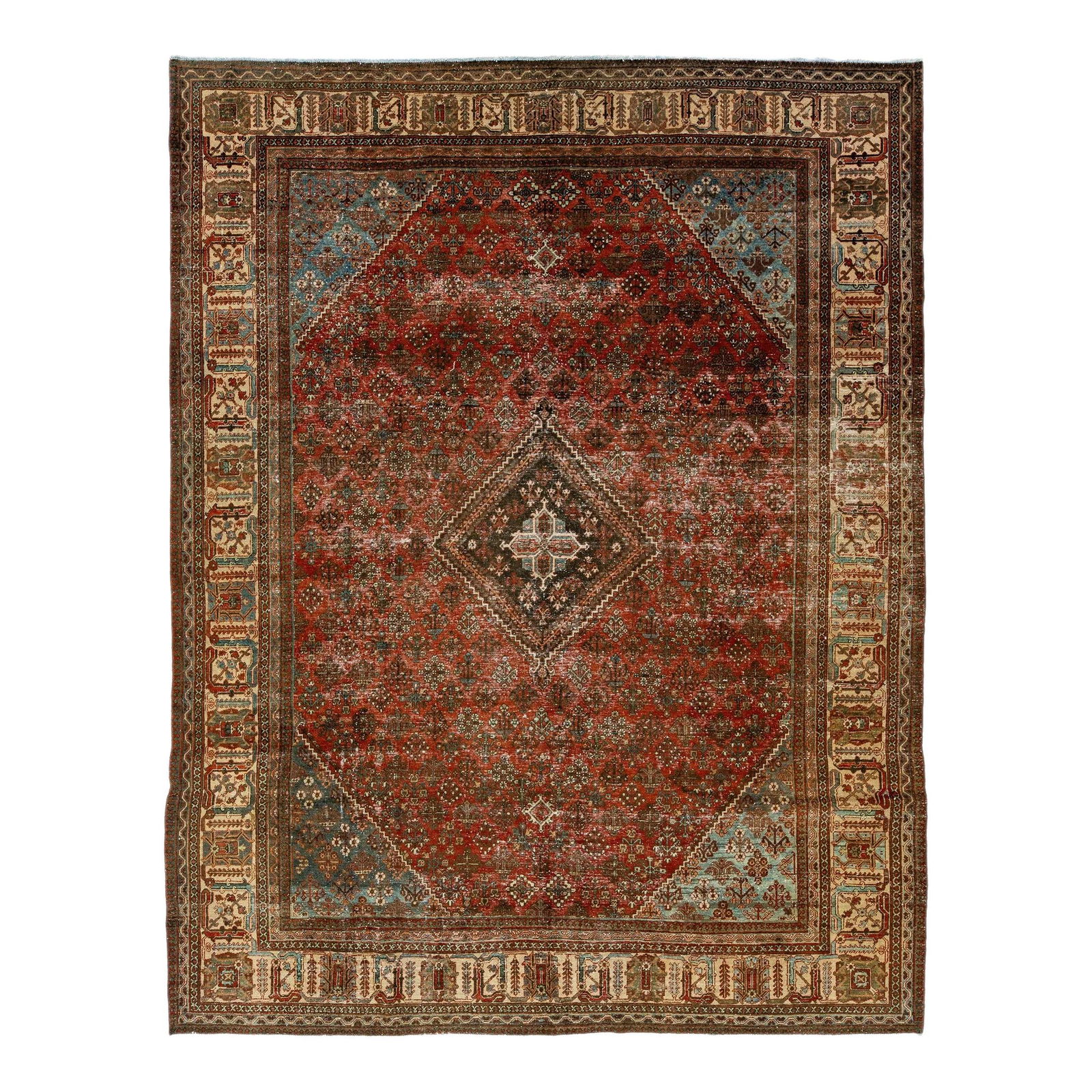 1930s Josheghan Persian Wool Rug Red Floral Design 9'11 x 12'10 (1 of 9)