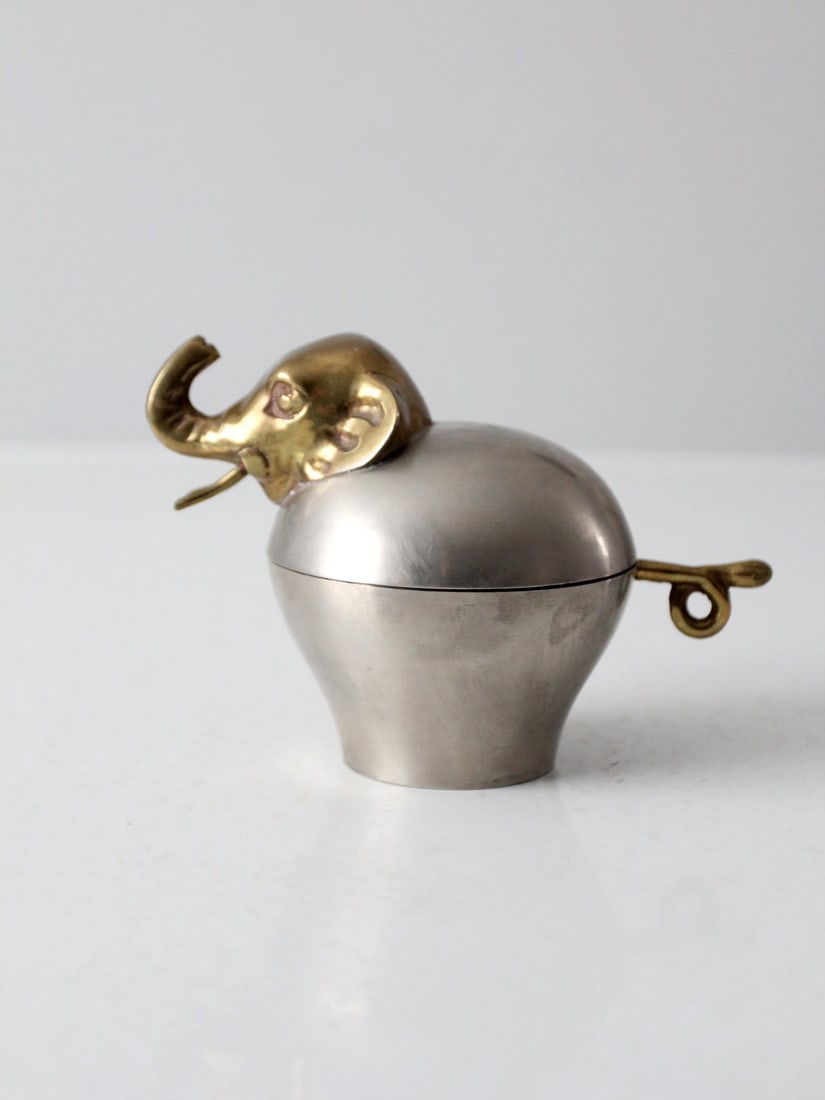 Vintage Round Elephant Trinket Box Silver Brass Decorative Storage (1 of 14)
