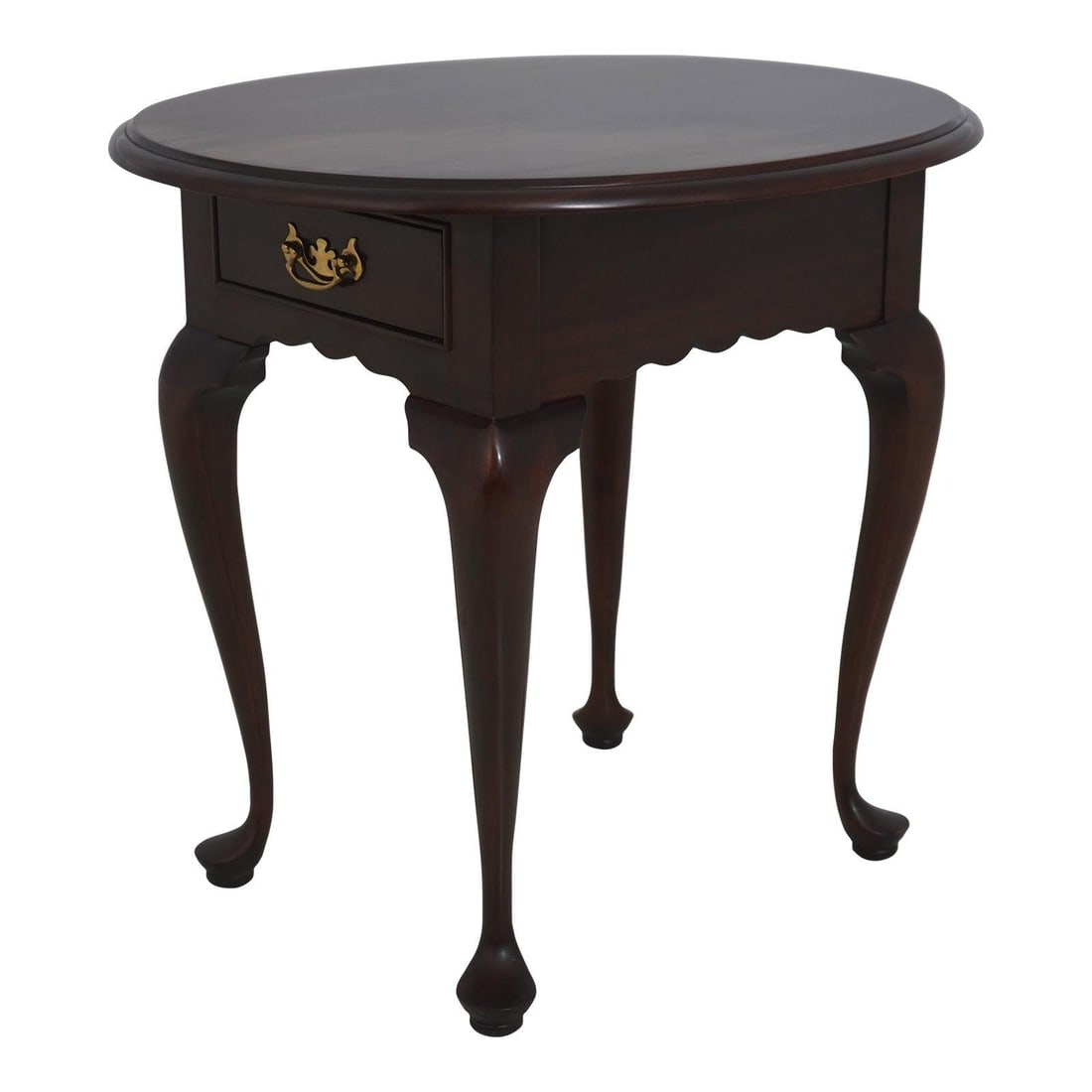 Mahogany Oval Lamp Table with Single Drawer and Queen Anne Legs (1 of 10)