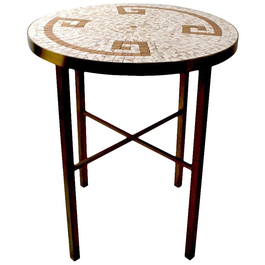 Elegant Brass Mosaic Tile Top Table with Roman Key Design (1 of 10)