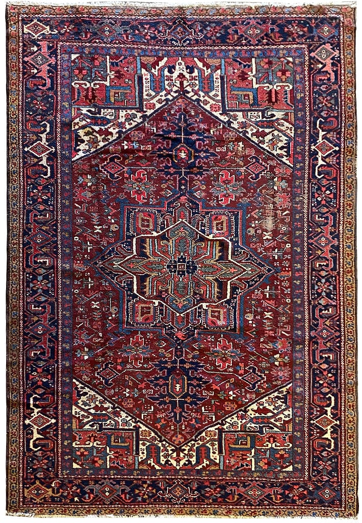 9' x 11' Semi-Antique Persian Heriz Tribal Rug Handmade Wool (1 of 11)