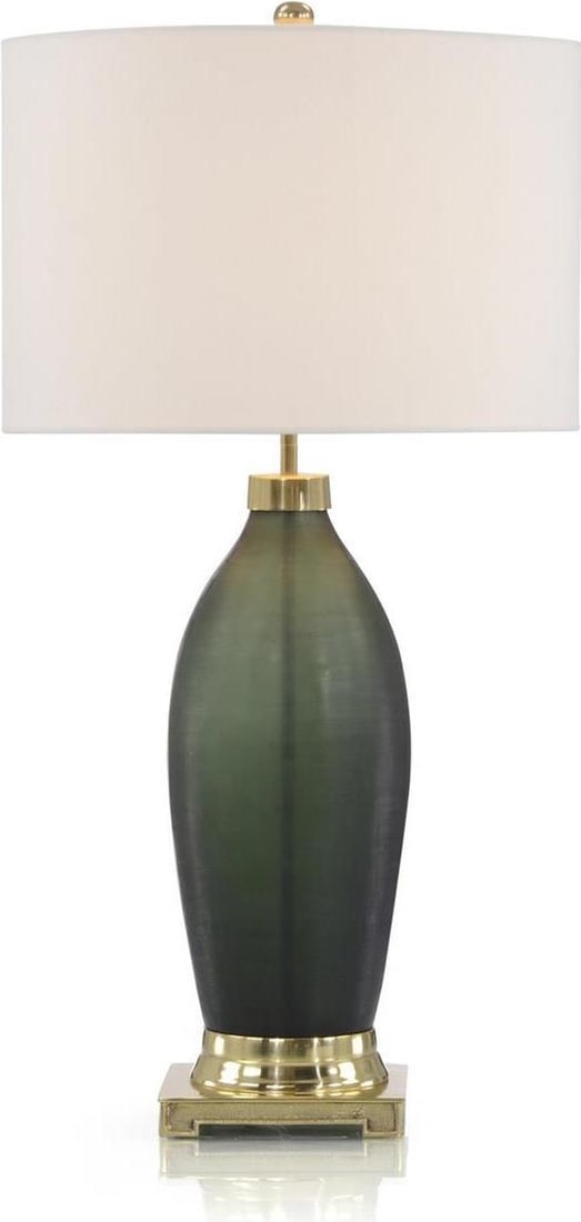 John-Richard 32 Inch Elegant Green Glass Table Lamp with Off-White Shade (1 of 2)