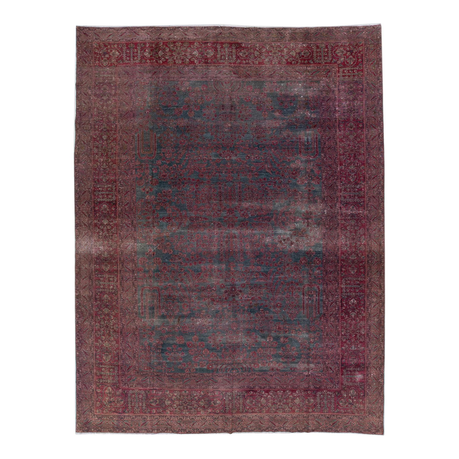 1920s Handmade Persian Tabriz Wool Rug Gray Red Floral Design 8'10 x 11'6: 1920s Handmade Persian Tabriz Wool Rug Gray Red Floral Design 8'10 x 11'6 This exquisite antique Persian Tabriz wool rug from the 1920s features a stunning gray color field adorned with vibrant red ac