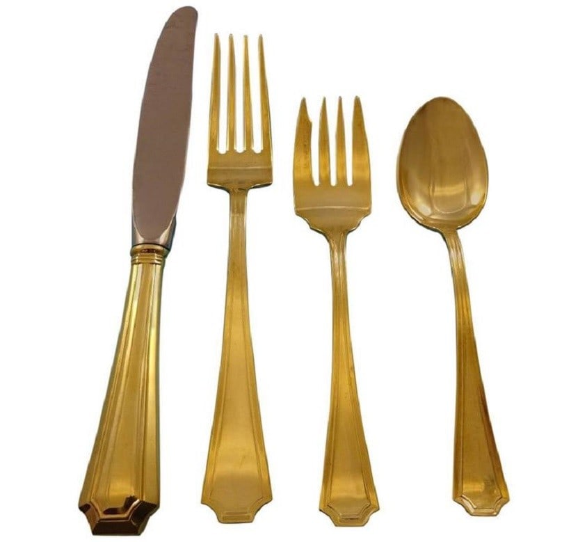 Gorham Fairfax Sterling Silver Flatware Set 48 Pieces Gold Vermeil (1 of 4)