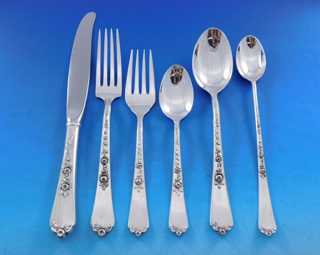 Wallace Sterling Rose Silver Flatware Set for 12, 78 Pieces with Storage Chest (1 of 8)