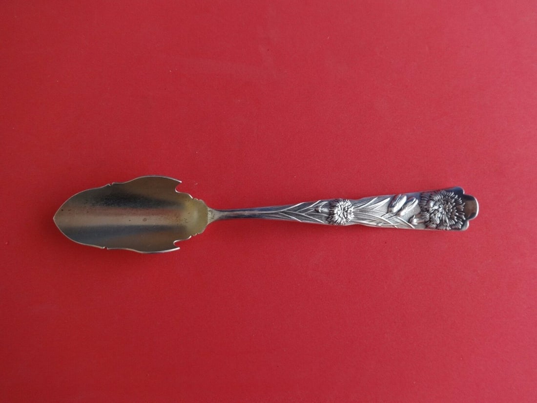 Shiebler Flora Sterling Silver Cheese Scoop Gold Washed 7.25": Shiebler Flora Sterling Silver Cheese Scoop Gold Washed 7.25" This exquisite cheese scoop features the elegant Flora pattern by Shiebler, crafted from high-quality sterling silver with a luxurious gol